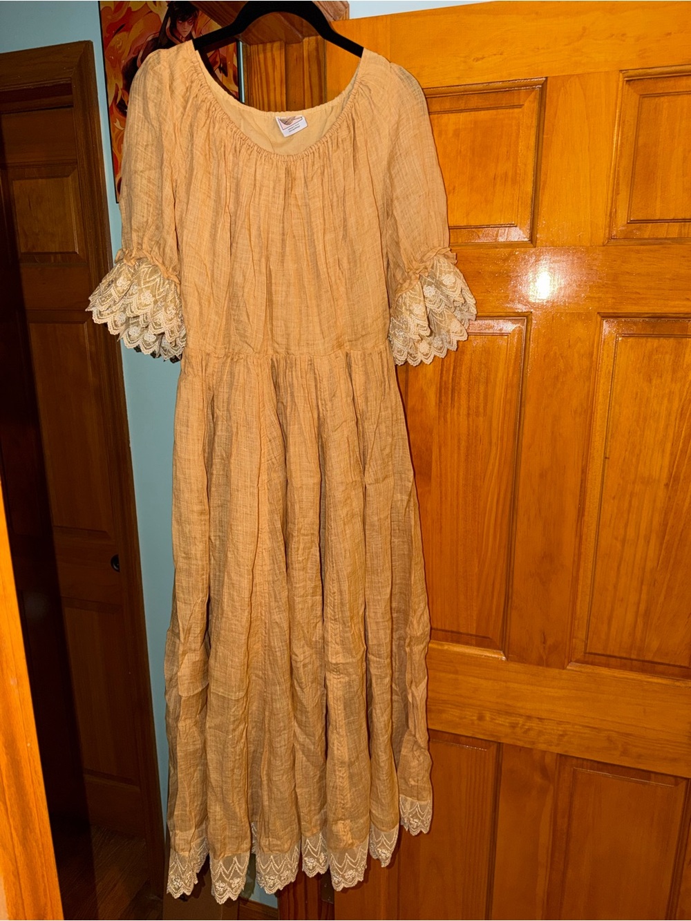 Mustard Yellow Lace Linen Dress - Picture 2 of 8
